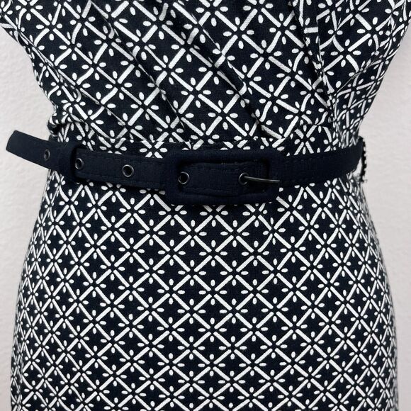Louie Lucie Dress Womens Small Midi Fit and Flare Geometric Office Retro Belted - Picture 4 of 15